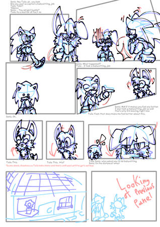 Unfinished comic inking overland over test sketching