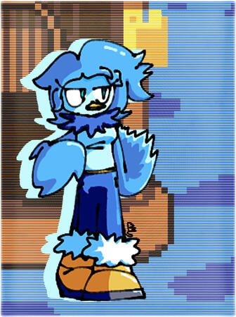 Fanart of that one aspiring bird lady from Undertale waterboarded in yellow paint