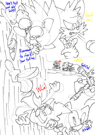 Sketch of Sonic fighting while Tails does his usual thing