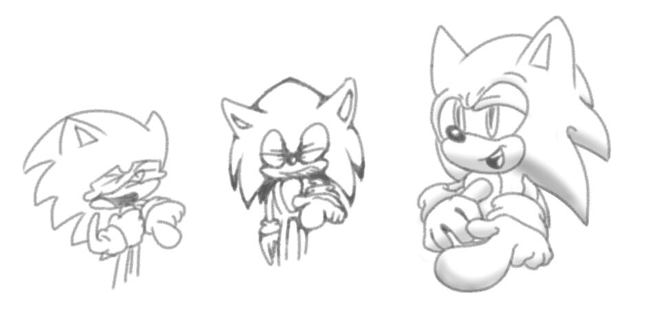 Three Sonic's pointing and laughing